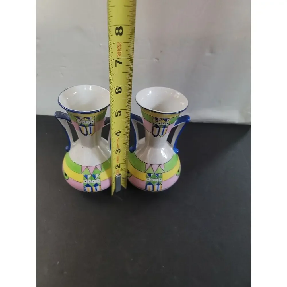 pair Of Two Gold Castle Two Handle Vase Made in Japan 5 1/8